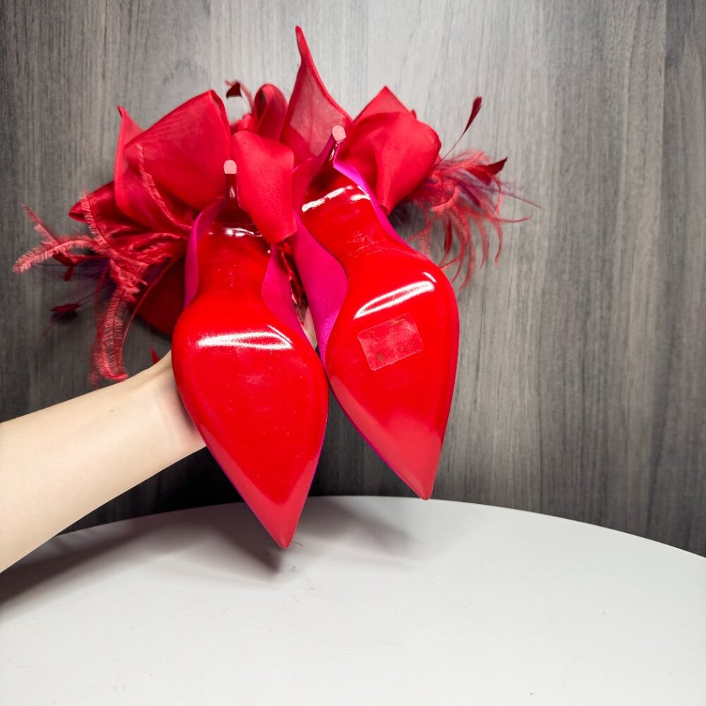 Louboutin Anemone Plume pink satin feather heels - Picture 7 of 10